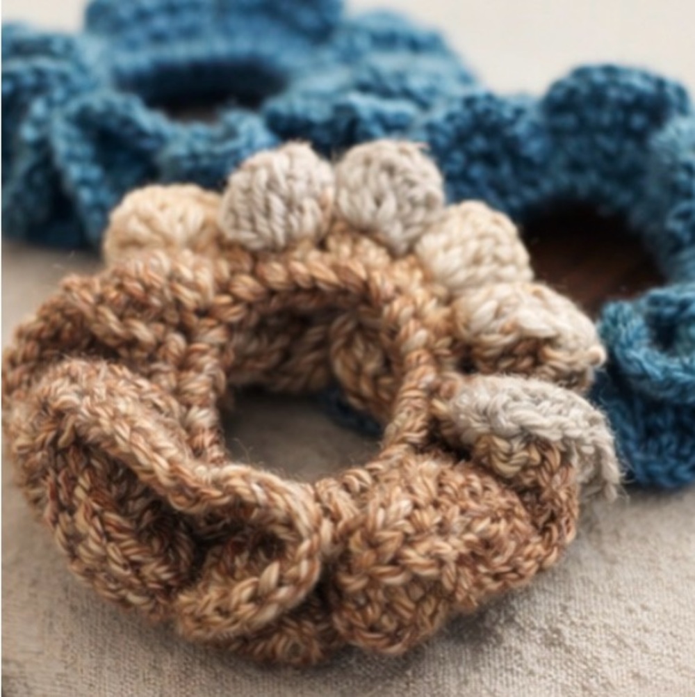 Hand Crocheted Scrunchie Set of 3 | Artisan Yarn Hair Ponytail Bands Boho